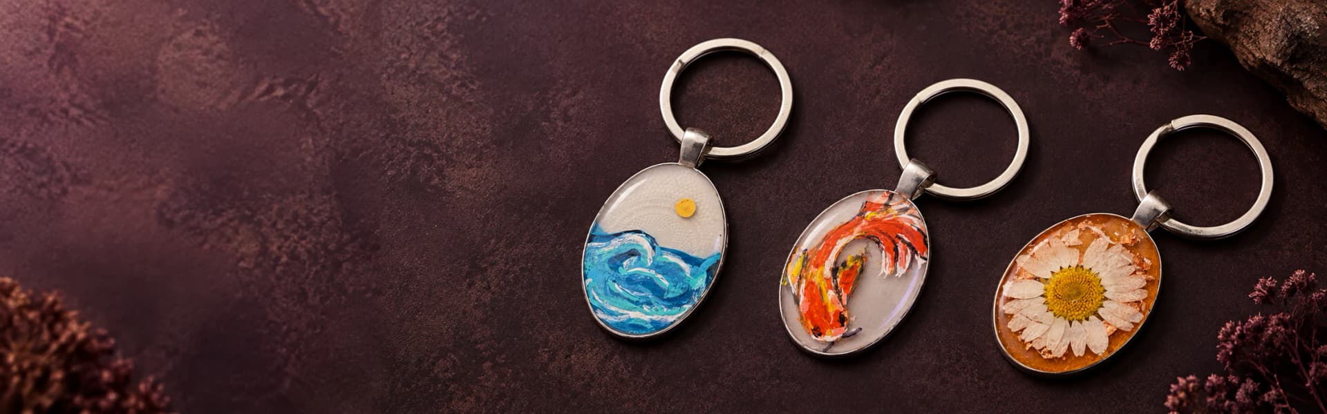 A selection of handmade Leila Vala resin keychains